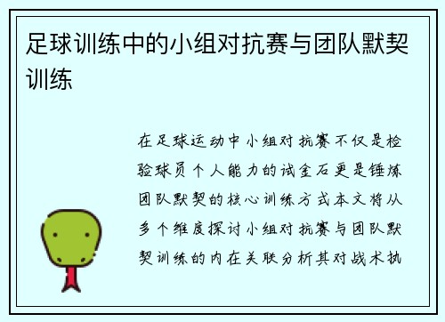 足球训练中的小组对抗赛与团队默契训练